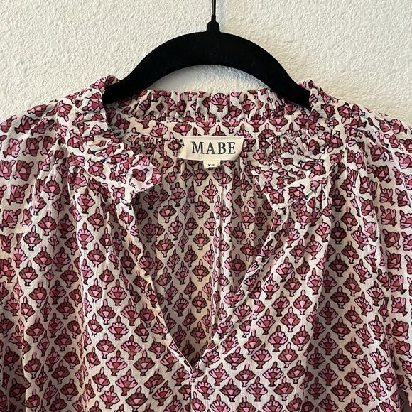 M.A.B.E Women's Blouse Size XS Cotton Viti Printed Top Whimsical Cottage Boho - Picture 3 of 15